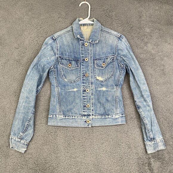 Rogan Denim Trucker Jacket Cropped Distressed Made in USA Cotton Designer S - Picture 1 of 11